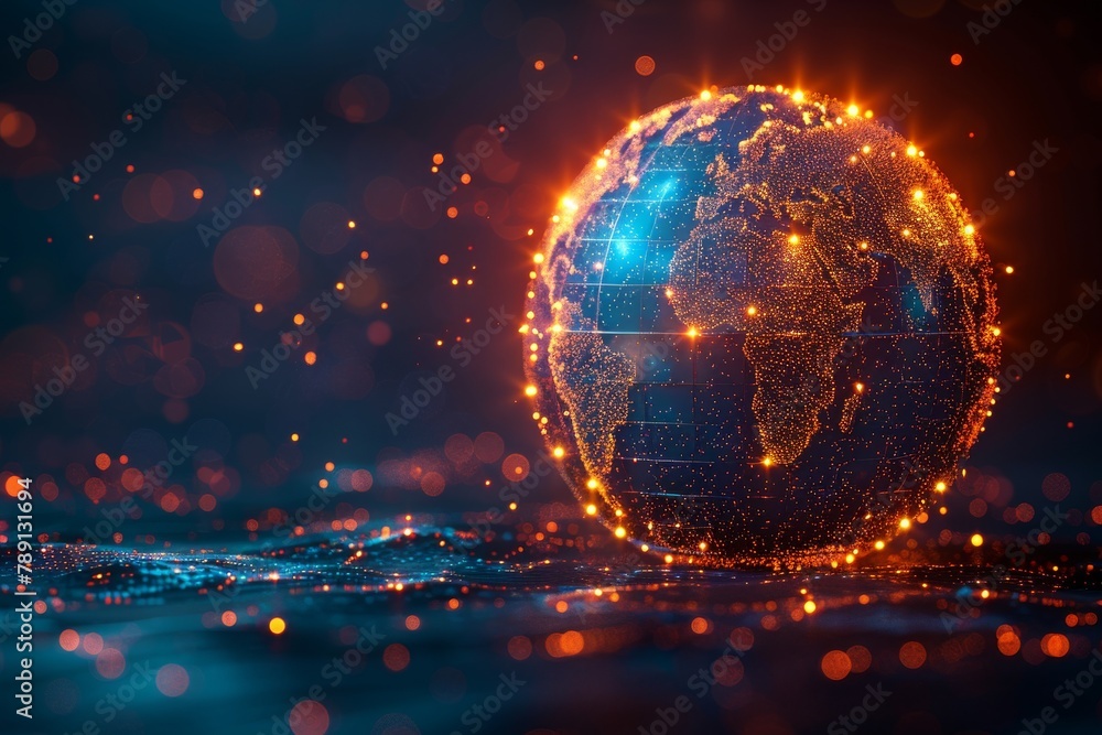 Poster the globe representing a network with sparkles, symbolizing the digital connectivity of our planet