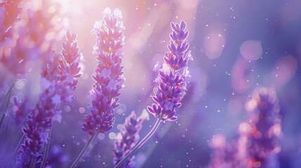 Vibrant Sunlight Ethereally Illuminating Dense Cluster of Lavender Field