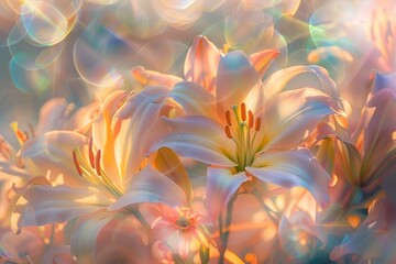 Vibrant Sunlight Glorifying a Cluster of Lilies A Radiant Display of Natures Splendor