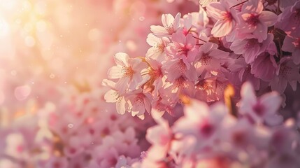 Vibrant Sunlight Illuminating Cherry Blossoms: A Close-Up Shot of Ephemeral Spring Blooms - obrazy, fototapety, plakaty