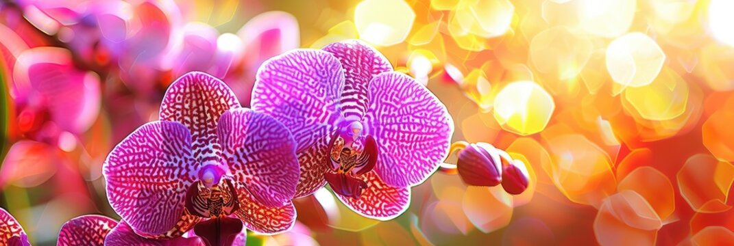 Vibrant Sunlight Illuminating a Dense Cluster of Exotic Orchids