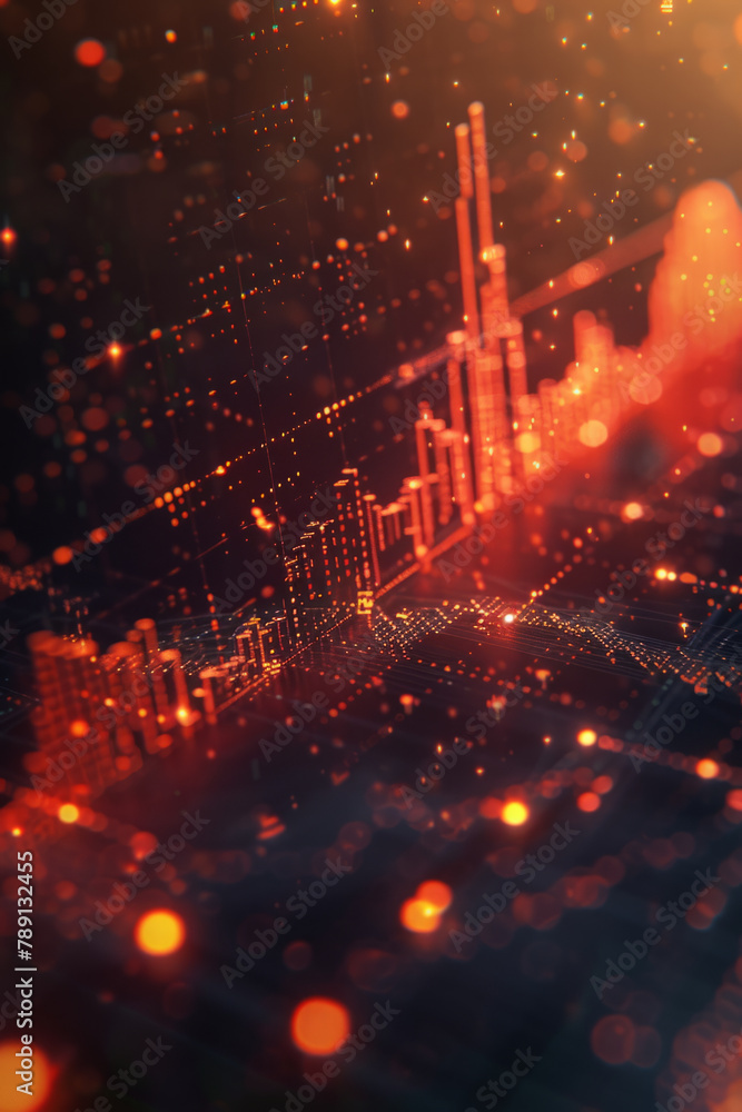 Poster visual representation of financial growth showing upward trending lines and data points, indicating 