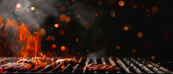 Grill Background Empty Fired Barbecue On Black 
