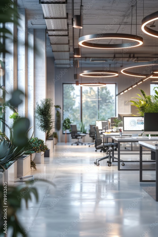 Poster Creating a productive, eco-friendly workspace using recycled materials and natural light.