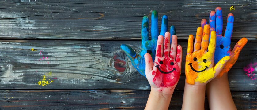 Hands Painted With Smileys copy space
