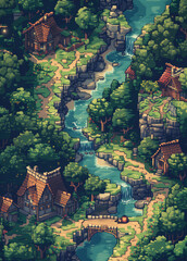 carthography map asset heroic fantasy rpg river village - by generative ai	