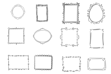 PNG, Hand drawn doodle round and square frames in cartoon style. Vintage retro sketch frames, picture for banner, image and photo. Vector illustration