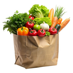 Brown papper bag full of vegetable isolated on transparent background