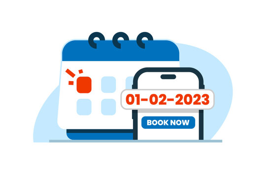 schedule and choose a date. book now via mobile app concept illustration flat design. simple modern graphic element for landing page ui, infographic, icon