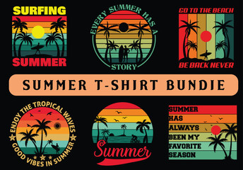 Summer Tshirt design bundle package summer retro design bundle summer design for 2024
