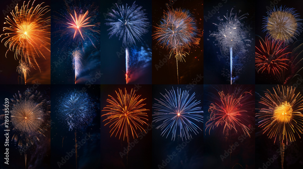 Aufkleber vibrant display of fireworks in various shapes and colors against a dark backdrop, creating a dazzli
