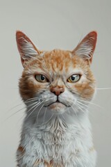 Cat posing for passport photo, close-up, humorous, white background,