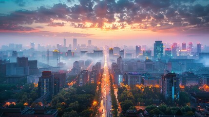 Aerial view of Beijing, Forbidden City amidst modern skyscrapers