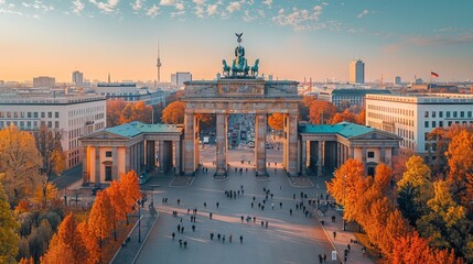 Aerial view of Berlin, the Brandenburg Gate and modern architecture