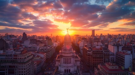 Aerial view of Buenos Aires at sunrise, colorful rooftops