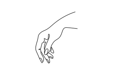 Line female hand by hand single line drawing on white isolated background. Vector illustration