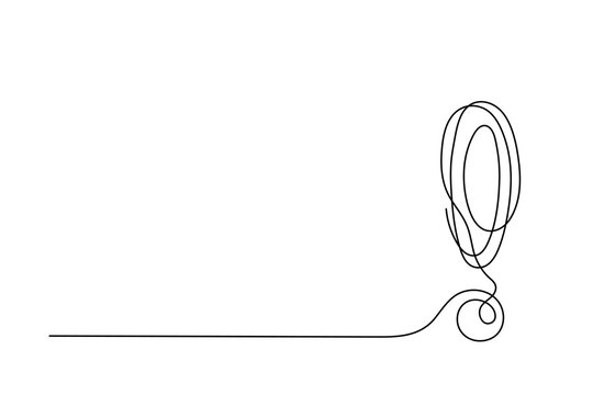 Exclamation mark linear background. One continuous line drawing of an exclamation mark on a white background. Vector illustration. Exclamation mark isolated