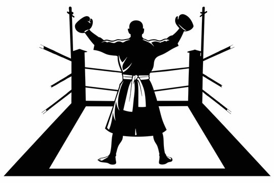 black boxer silhouette in boxing ring clip art preview