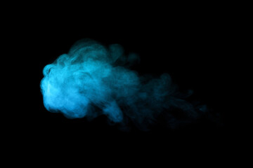 blue smoke steam spray isolated on a black background. abstract vapor water concept of texture cold...