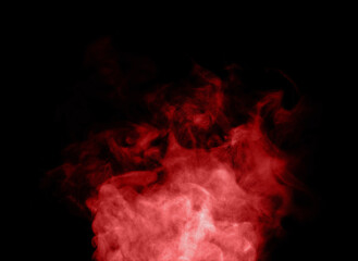 red smoke steam spray isolated on a black background. abstract vapor water concept of texture cold...