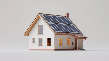 The illustration depicts a modern house with solar panels on the roof, symbolizing the use of renewable energy sources and environmentally-friendly practices.