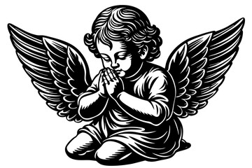 Baby angel praying vector silhouette