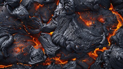 Aerial view of the texture of a solidifying lava field closeup : Generative AI - obrazy, fototapety, plakaty