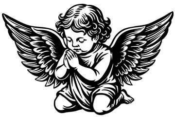 Fototapeta premium Baby angel praying vector silhouette