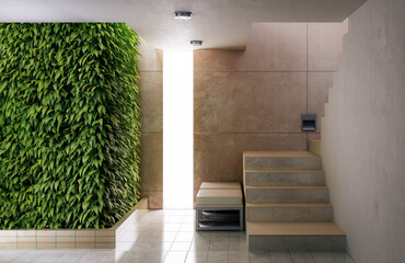 Modern staircase with interior greenery - 3D Visualization