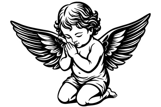Baby angel praying vector silhouette