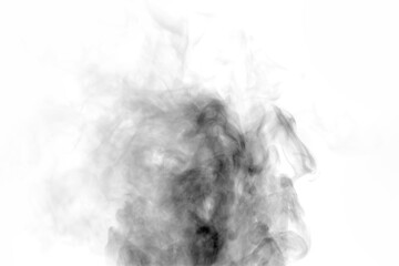 black smoke steam spray isolated on a white background. abstract vapor water concept of texture...
