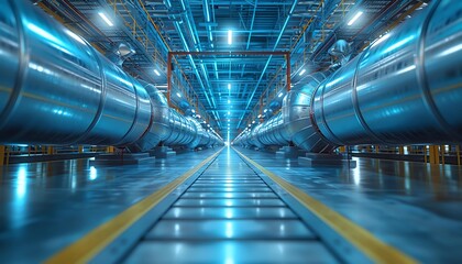 Pneumatic tubes in selforganizing warehouses, powered by green energy procurement strategies to ensure sustainable operations - obrazy, fototapety, plakaty
