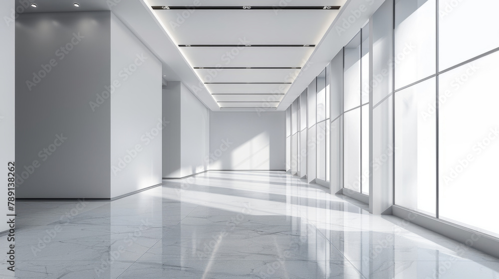 Poster a sleek and modern showroom with an empty space for mockup designs, embodying a minimalist aesthetic