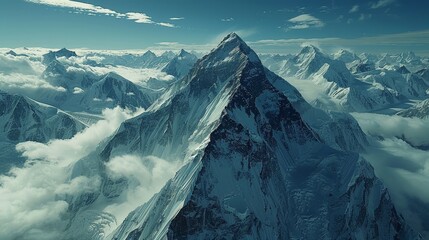 Aerial view of K2 and surrounding glaciers, challenging peaks and ice valleys - obrazy, fototapety, plakaty