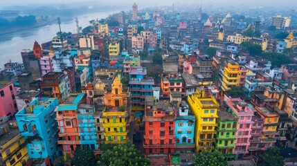 Aerial view of Kolkata during Durga Puja festival, vibrant and colorful - obrazy, fototapety, plakaty