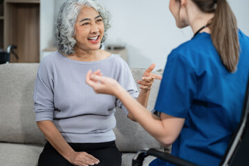 Obraz premium Elderly health checkups with a physician or psychiatrist who works with patients who are consulted about female or psychiatric diagnosis in a medical clinic or hospital mental health service.