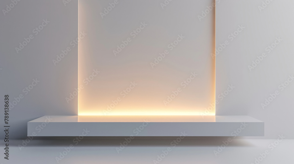 Poster sleek and modern product display stand with minimalist design and soft lighting to enhance product f