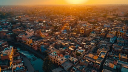 Aerial view of Marrakech, historic medinas and bustling souks