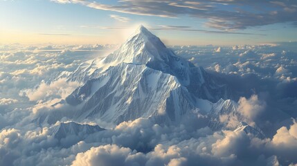 Aerial view of Mount Everest, towering peak above clouds