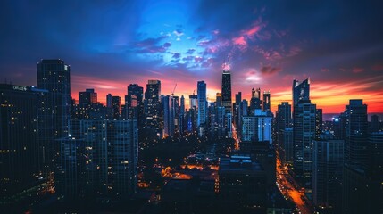 Marvelous gradient skyline during sunset in the city - obrazy, fototapety, plakaty