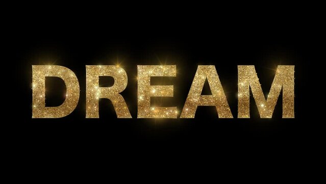 Sparkling golden "DREAM", alpha channel, transparent background