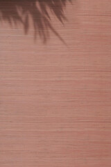 Vertical shot of palm leaf shadow on wooden timber plank wall background, backdrop