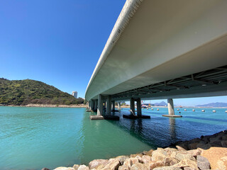 Under the Modern Bridge on a Sunny Day by the Bay, Tung Chung, Hong Kong