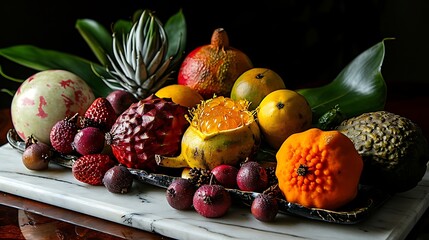 Island Mosaic: An Artistic Arrangement of Exotic Fruits, Creating a Vivid Mosaic of Tropical Flavors