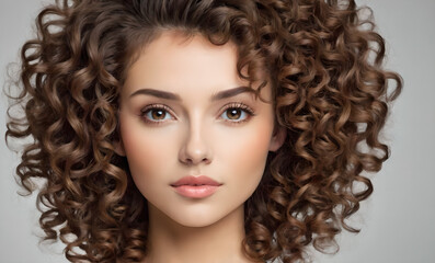 Fototapeta premium Beautiful woman with voluminous curly hairstyle