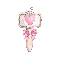 Watercolor hand draw garden label. Farmer tools for pots, seeding box. Farming clip art in cartoon, romantic style. Springtime gardening design element for invitation, wedding, printing, textile, gree