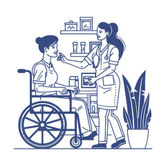 Nurse Pushing a Patient in a Wheelchair illustration