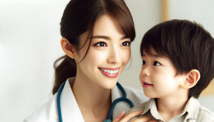 日本人の女性医師と男児