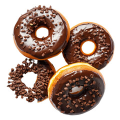 Chocolate Donuts on transparent background, png	