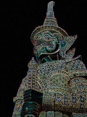 Realistic illustration of demon guardian of Wat Phra Kaew, Bangkok, Thailand.